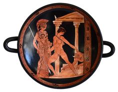 "Condition: New, Handmade in Greece Material: Clay Height: 10cm (4\") Diameter: 21cm (8.2\") Width including handles: 27cm (10.5\") Note that sizes may vary a little cause everything is Hand Made The original item is located in the museum of Madrid. This Kylix showing the victory of Theseus over the Minotaur in the presence of Goddess Athena. Red-figure vase painting is one of the most important styles of figural Greek vase painting. It developed in Athens around 530 BC and remained in use until Madrid Museum, Dionysus God, Greek Party, Minoan Art, Greek Vase, Vase Painting, Goddess Athena, Greek Heroes, Ancient Greek Gods