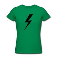 a women's green t - shirt with a black lightning bolt on it