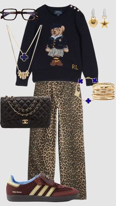 Leopard Winter Outfit, Leopard Print Winter Outfits, Cheetah Shoes Outfit, Cheetah Sweater Outfit, Leopard Print Blouse Outfit, Leopard Print Sweater Outfit, Cheetah Pants Outfit, Cheetah Girls Aesthetic, La Winter Outfits