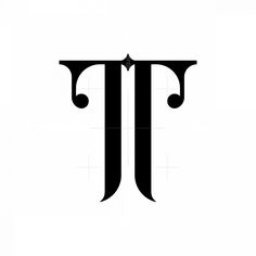 a black and white logo with the letter t