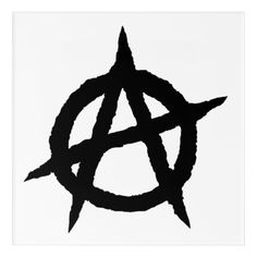 a black and white photo of an anarchy symbol