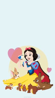 the snow queen is surrounded by stuffed animals and hearts on a blue background with an image of her favorite characters