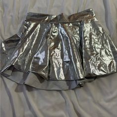 This Is So Cute Worn Once Its Comfy And Looks Brand New Trendy Silver Skirt For Party, Silver Disco Skirt For Summer, Trendy Silver Party Skirt, Trendy Fitted Silver Skirt, Fitted Silver Skirt For Summer, Silver Bottoms For Winter Night Out, Silver Bottoms For Night Out In Winter, Shiny Silver Skirt For Summer, Silver Shiny Skirt For Spring