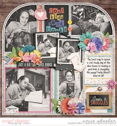 a scrapbook page with photos and flowers