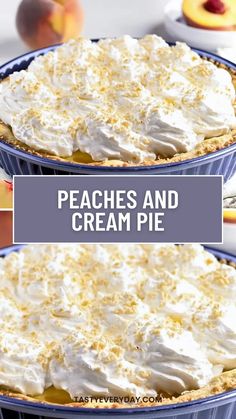 peaches and cream pie with text overlay