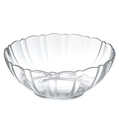 a clear glass bowl on a white background