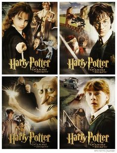 four harry potter movie posters are shown in 4 different frames, each with their own character