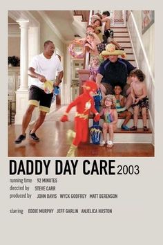 the poster for daddy day care is displayed in front of some kids and adults on stairs