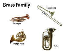 the brass family includes trumpet, trombone, trommet, french horn and tuba