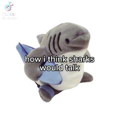 a stuffed shark with the words how i think sharks would talk