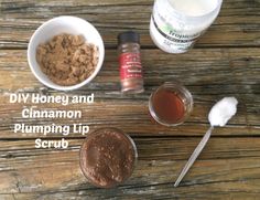 DIY Honey and Cinnamon Plumping Lip Scrub, naturally plumping the lips with the cinnamon, and honey to nourish and moisturize. Diy Honey, Diy Cinnamon, Exfoliating Lip Scrub, Homemade Moisturizer, Honey Diy