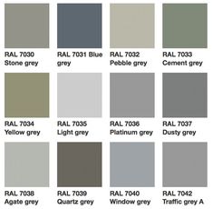 the different shades of gray and grey are shown in this color chart, which is also available