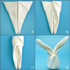 instructions to make an origami rabbit head out of folded napkins and paper