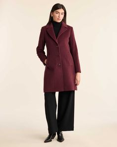 With a menswear-inspired silhouette and a touch of luxe cashmere, this coat is an instant classic. The shape is slightly fitted, with princess seams, two welt pockets, one interior pocket and a back vent. Fully lined. 70% wool/20% nylon/10% cashmere; polyester lining. Imported. | WOMEN'S LOMBARD WOOL WALKER COAT Burgundy Wool Coat, Elegant Pea Coat With Pockets For Business Casual, Elegant Business Casual Pea Coat With Pockets, Elegant Fall Semi-formal Outerwear, Elegant Long Wool Coat With Welt Pockets, Elegant Fall Outerwear With Pressed Crease, Elegant Long Pea Coat With Welt Pockets, Winter Business Casual Outerwear With Pressed Crease, Timeless Fall Outerwear With Pressed Crease