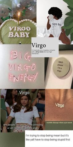 a collage of photos with the words virgo on them and an image of a woman