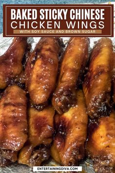 baked sticky chinese chicken wings with soy sauce and brown sugar