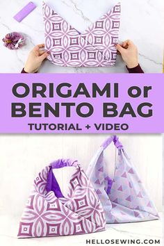 an origami bag is shown with the instructions for how to sew it