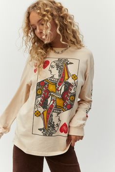 Queen of Hearts Oversized Long Sleeve Heart Tshirt, The Queen Of Hearts, Queen Shirts, Heart Tee, Heart Sweater, Oversized Long Sleeve, Heart Shirt, Queen Of Hearts, Graphic Crewneck