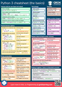 a poster with the text python 3 checket the basicss and other information on it