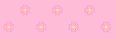 a pink background with small flowers on the bottom and yellow centers in the top corner