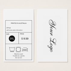 a white business card with black ink that says, we are in australia and the price is $ 9 99