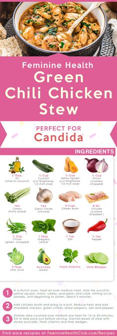 Green Chili Chicken Stew, Candida Cleanse Recipes, Candida Diet Food List, Candida Cleanse Diet, Anti Candida Diet, Chicken Stew Recipe, Advocare Recipes, Candida Recipes, Candida Diet Recipes