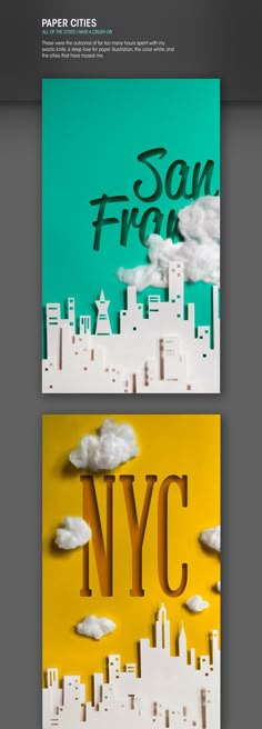 three different types of cityscapes with the words nyc and san francisco on them