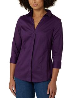 PRICES MAY VARY. Relaxed fit Button placket Semi-fitted design for a figure-flattering fit. Perfect White Shirt, Business Formal, Tunic Styles, Poplin Shirt, Work Shirts, Quarter Sleeve, Three Quarter Sleeves, Cut And Style, Cool Shirts