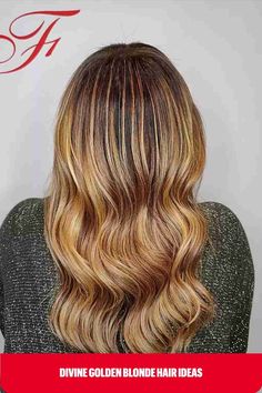 Dark-Rooted Golden Blonde with Copper Tones on Medium-Long Haircut