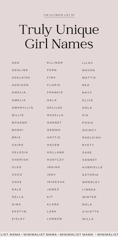 the poster for truly unique girl names