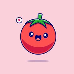 a red tomato with a green leaf on it's head and an empty thought bubble in the background