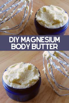 This calming magnesium body butter combines the healing benefits of coconut oil, organic cocoa butter and essential oils with magnesium oil. Magnesium Tallow Body Butter, Whipped Magnesium Body Butter, Castor Oil Body Butter, Magnesium Body Butter Recipe, Magnesium Lotion Recipe, Coffee Scrub Recipe, Diy Body Butter Recipes