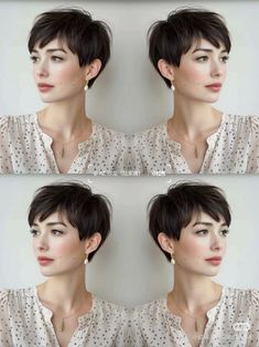 Long Pixie Straight Hair, Feminine Short Hair Pixie, Pixie Thick Hair, Plus Size Pixie Haircut, Feminine Pixie Cut, Feminine Short Hair, Feminine Pixie Cuts, Kort Bob, Brunette Pixie