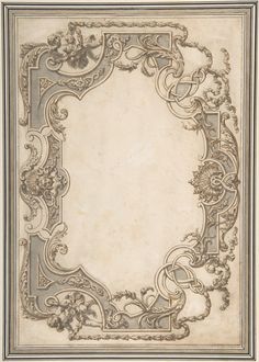 an ornate design with scrolls and flowers on the edges is shown in this antique drawing