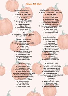 a list of pumpkins on a white background