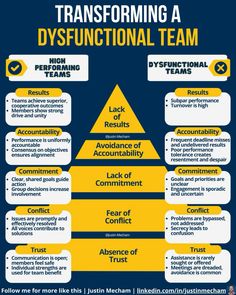 a pyramid diagram with the words transforming a dysfunctional team on it