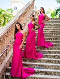 Fuschia Bridesmaid Dresses Color Schemes, Bridesmaid Pantsuit Wedding, Bright Pink Bridesmaid Dresses, Fuschia Bridesmaid Dresses, Maxi Dress For Wedding, Fuchsia Bridesmaid Dresses, Bridesmaid Squad, Hot Pink Bridesmaid Dresses, Bridal Pantsuit