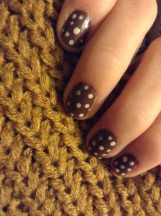 Brown Nails White Polka Dots, Brown Polka Dot Nails, Brown And Blue Nails, Black Dot Nails, Cozy Coquette, Fall Pedicure, Casual Nails