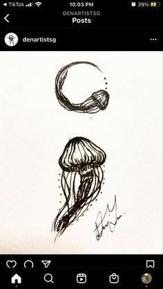 a drawing of a jellyfish in black and white with the caption denartistu