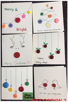 four different christmas cards with buttons on them