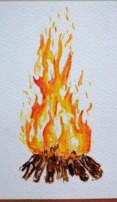 a painting of a fire with flames coming out of it