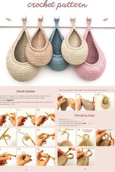 the instructions for crochet baskets are shown