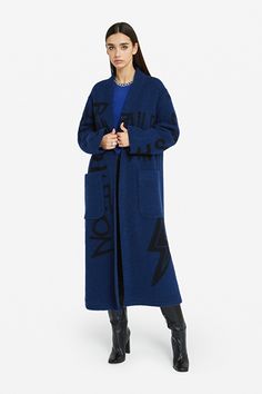 Printed long coat, wool blend, with maxi pockets Long Coat, Nun Dress, Duster Coat, Wool Blend