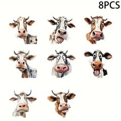 eight different images of cows with their mouths open and eyes closed, all looking at the camera