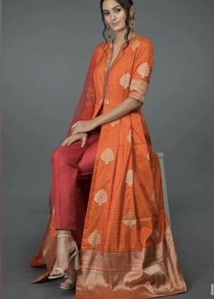 Indian Kurtis For Women, Traditional Kurti Designs Latest, Outfits From Saree Ideas, Banarasi Kurti Designs Latest, Latest Wedding Dresses Indian Style, Indian Designer Wear Gowns, Saree Recycle Dresses Indian, Indowestern Outfits Wedding Women, Trending Dress