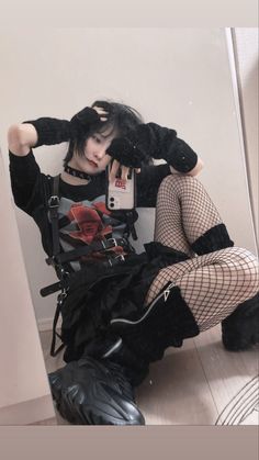 Oversized Tshirt With Tights Outfit, Bruh Moment, Punk Clothing, Dark Look, Tights Outfit, Art Poses, Harajuku Fashion, Visual Kei, Oversized Tshirt