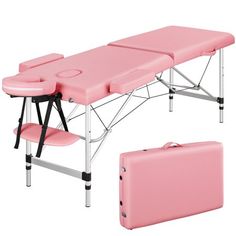 *Specifications:  Material: Aluminum alloy, plastic, cushion (plywood + non-woven fabric + foam +PVC leather) Color: Pink Unfold size: 213 x 82 x 67.5-88cm/84 x 32.3 x 26.6-34.6inch (L x W x H) Folding size: 92.5 x 60 x 18.5cm/36.4 x 23.6 x 7.3inch (L x W x H) N.W.: 11.8kg/26lb; G.W.: 13.6kg/30lb Max. Load Bearing: static, 250kg/551.2lb; dynamic, 102kg/220lb   Note: Please allow 1cm error due to manual measurement.    *Installation of the Headrest 1. Unlock the angle lock. 2. Insert and adjust t Lashes Extensions Bed, Lash Bed Ideas, Lash Beds, Lashes Tips, Lash Aesthetic, Tattoo Table, Lash Bed, Tattoo Salon, Esthetics Room