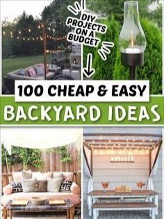 an advertisement for backyard ideas with pictures of furniture and lights