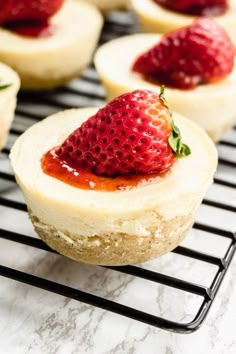 keto mini cheesecakes with strawberries on top