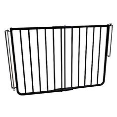 a black metal gate with bars on the top and bottom, against a white background